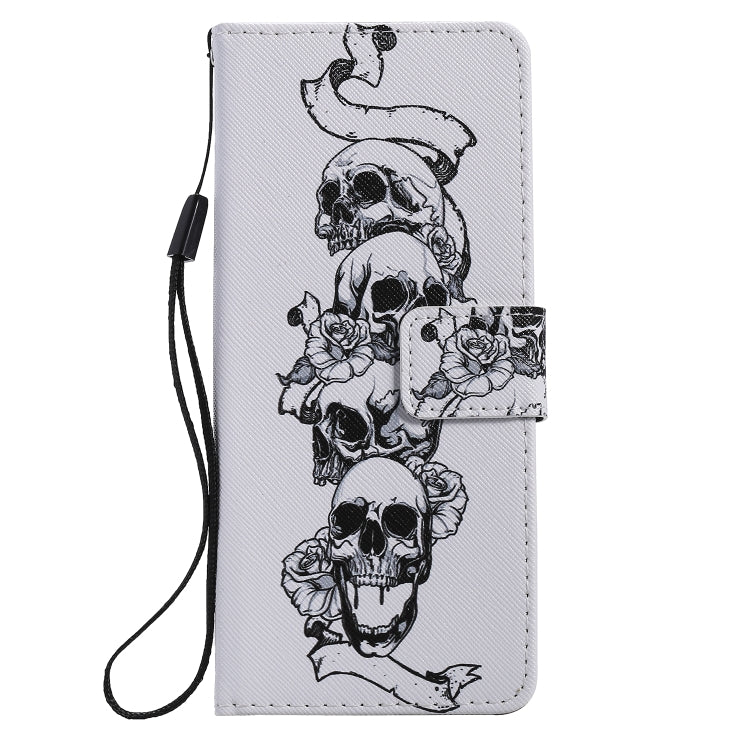Para Sony XZ5 Painting Funda de cuero con tapa horizontal con soporte, ranura para tarjeta y cordón (hueso de cráneo)