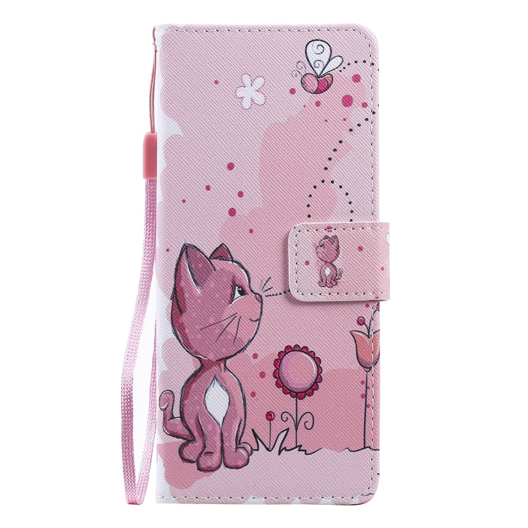 Para Sony XZ5 Painting Funda de cuero con tapa horizontal con soporte, ranura para tarjeta y cordón (gato y abeja)