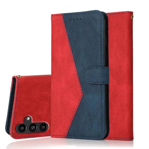 Funda de Cuero para Samsung Galaxy A15 con Costuras de Dos Colores (Rojo Azul)