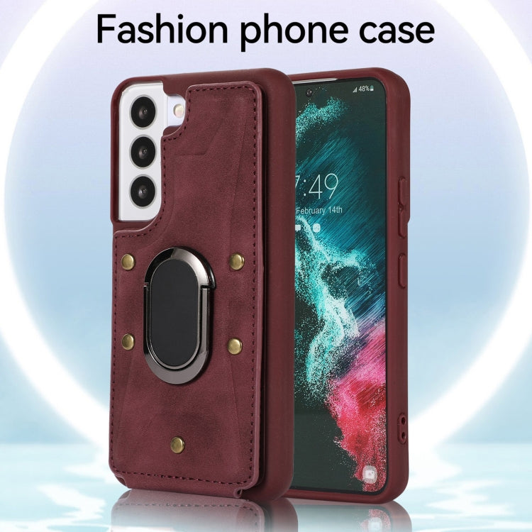 Para Samsung Galaxy S23 5G Armor Ring Wallet Funda trasera para teléfono (rojo vino)