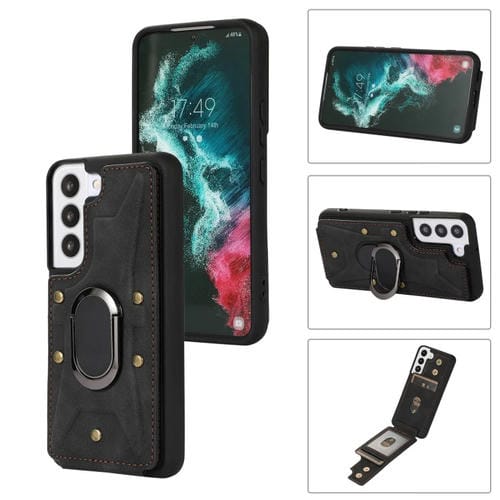 Para Samsung Galaxy S22 5G Armor Ring Wallet Back Cover Phone Case (Negro)