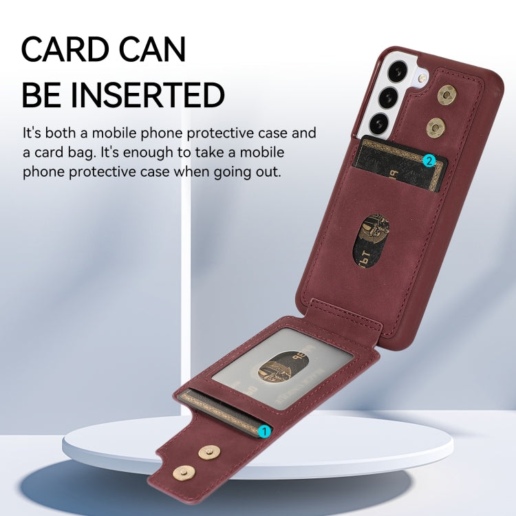 Para Samsung Galaxy S22 5G Armor Ring Wallet Funda trasera para teléfono (rojo vino)