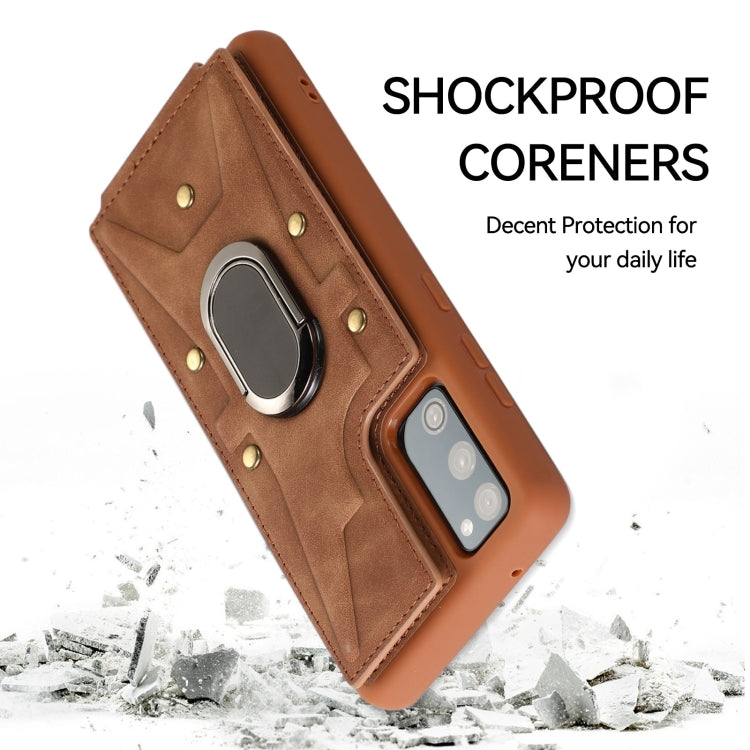 Para Samsung Galaxy S20 Armor Ring Wallet Funda trasera para teléfono (marrón)