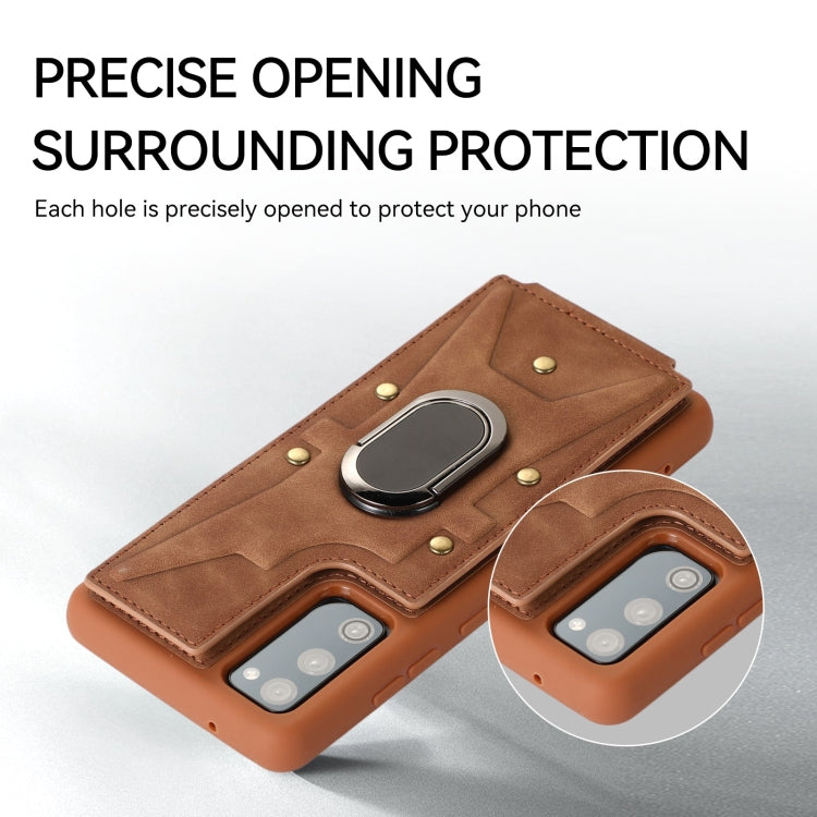 Para Samsung Galaxy S20 Armor Ring Wallet Funda trasera para teléfono (marrón)