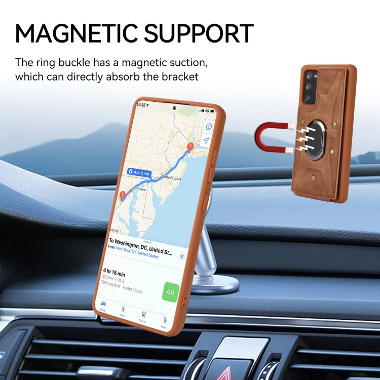 Para Samsung Galaxy S20 Armor Ring Wallet Funda trasera para teléfono (marrón)