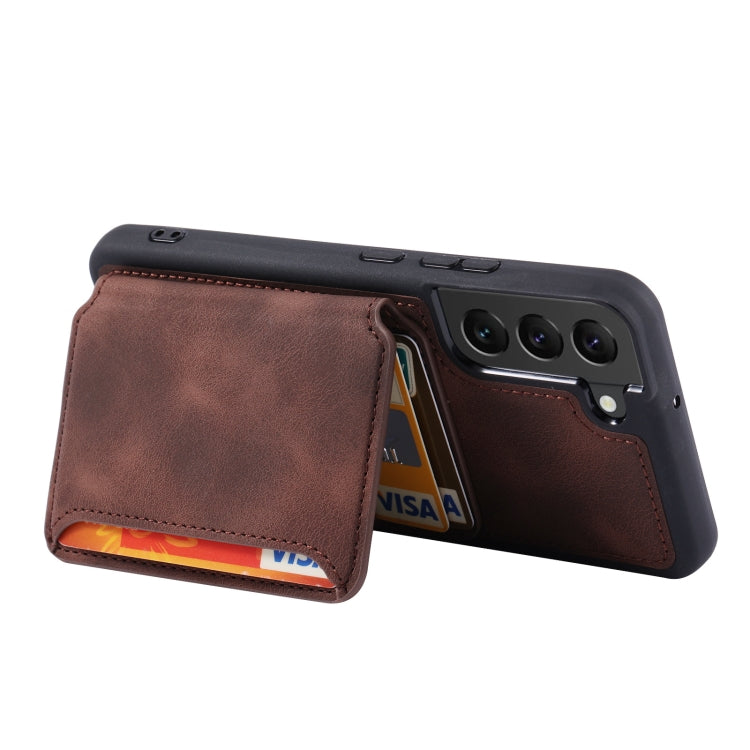 Para Samsung Galaxy S21 FE 5G Skin Feel Dream Cepillo antirrobo a prueba de golpes Funda para tarjeta de piel portátil Funda para teléfono (Café)