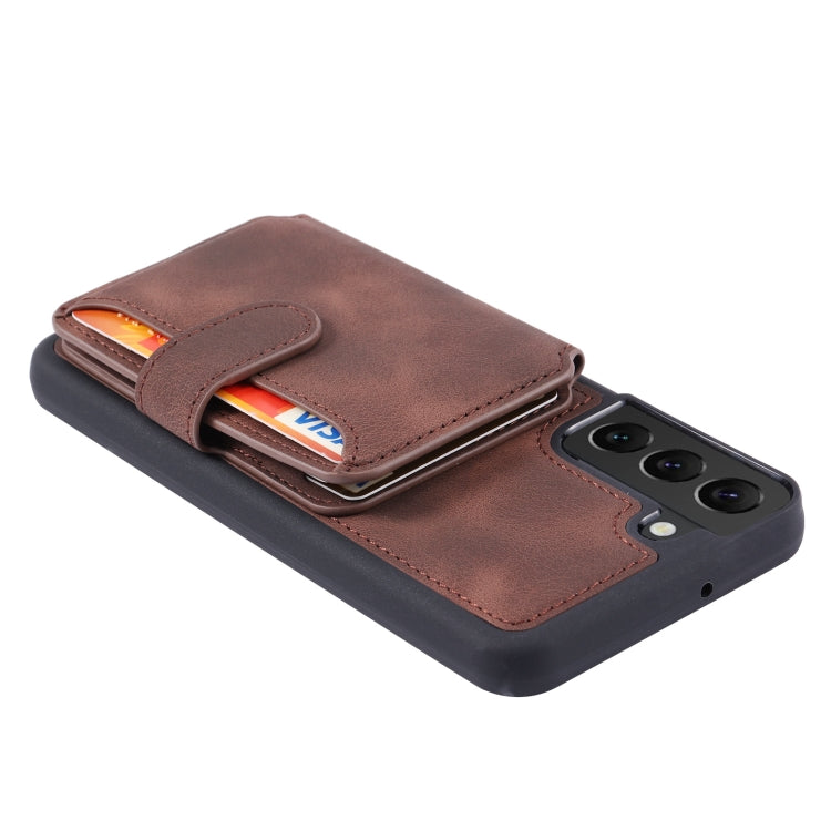 Para Samsung Galaxy S21 FE 5G Skin Feel Dream Cepillo antirrobo a prueba de golpes Funda para tarjeta de piel portátil Funda para teléfono (Café)
