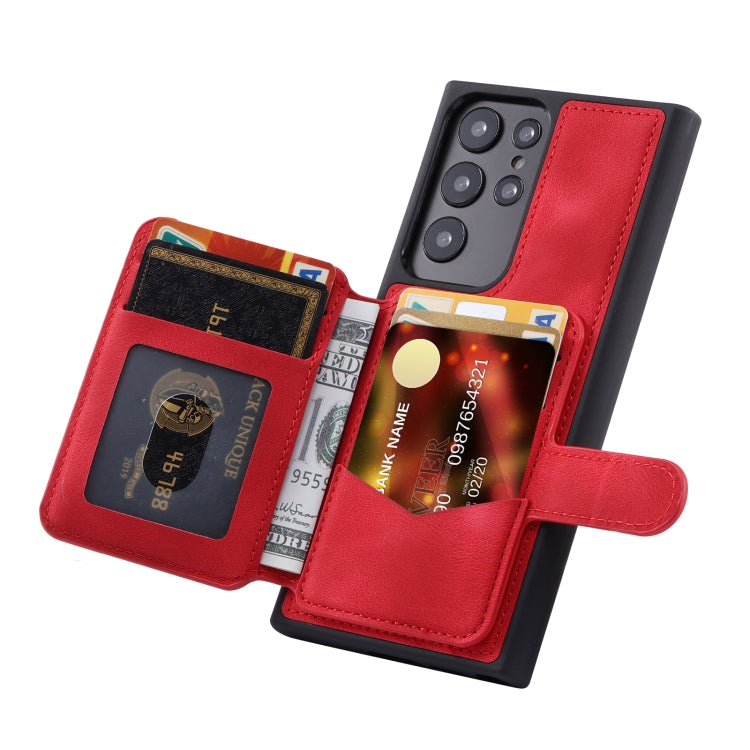 Para Samsung Galaxy S22 Ultra 5G Skin Feel Dream Cepillo antirrobo a prueba de golpes Funda portátil para tarjeta de piel Funda para teléfono (Rojo)