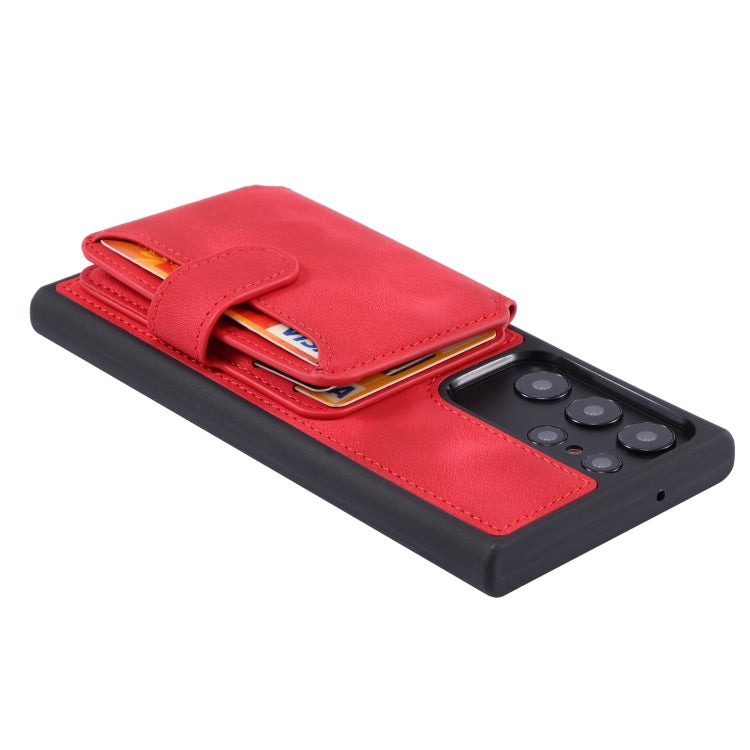 Para Samsung Galaxy S22 Ultra 5G Skin Feel Dream Cepillo antirrobo a prueba de golpes Funda portátil para tarjeta de piel Funda para teléfono (Rojo)