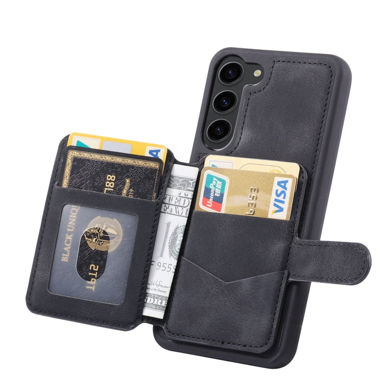 Para Samsung Galaxy S23 5G Skin Feel Dream Cepillo antirrobo a prueba de golpes Funda para tarjeta de piel portátil Funda para teléfono (Negro)