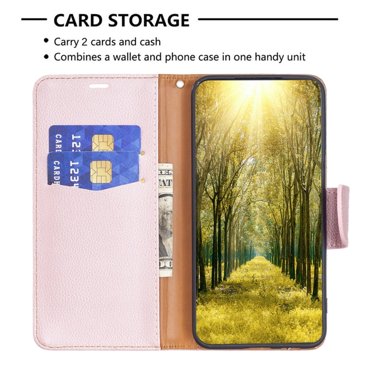 Para Samsung Galaxy M14 5G Litchi Texture Pure Color Funda de cuero para teléfono (Oro rosa)