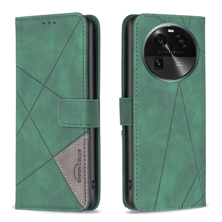 Para OPPO Find X6 5G Hebilla magnética Rombo Textura Funda de cuero para teléfono (Verde)