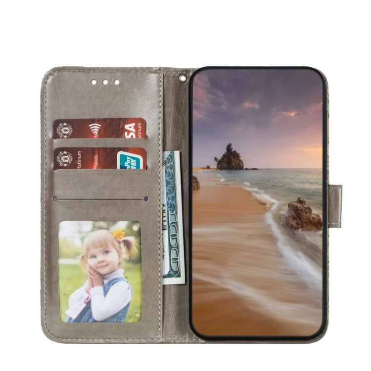 Para Samsung Galaxy A14 4G Flor de encaje en relieve Flip Funda de cuero para teléfono (Gris)