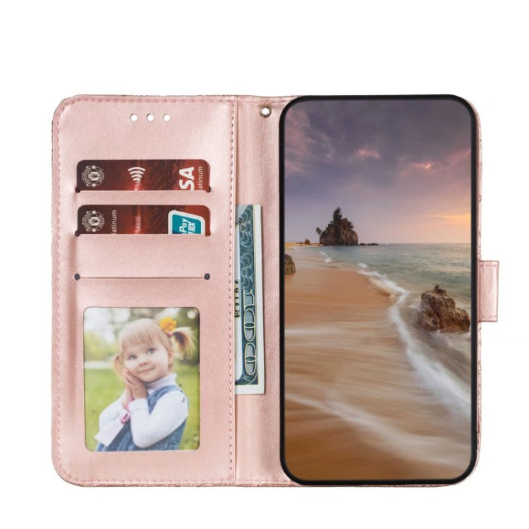 Para Samsung Galaxy A14 4G Flor de encaje en relieve Flip Funda de cuero para teléfono (Oro rosa)