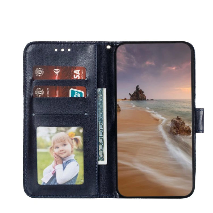 Para Samsung Galaxy A34 5G Lace Flower Relieve Funda de cuero con tapa para teléfono (Azul oscuro)