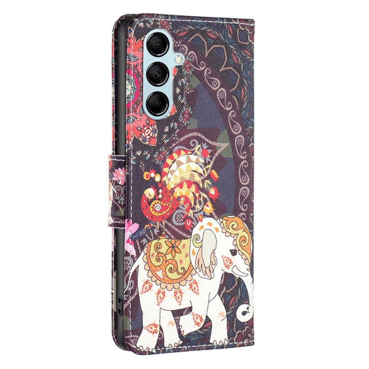 Para Samsung Galaxy M14 5G Estuche para teléfono de cuero con dibujo coloreado (elefante de flores)