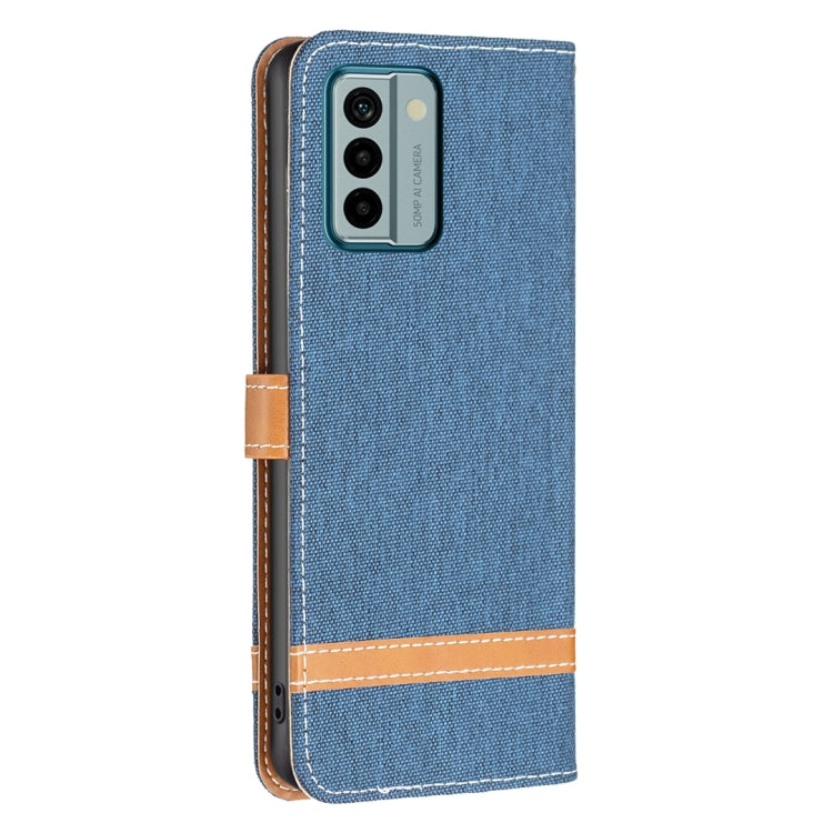 Para Nokia G22 Color Block Denim Texture Leather Phone Case (Azul oscuro)