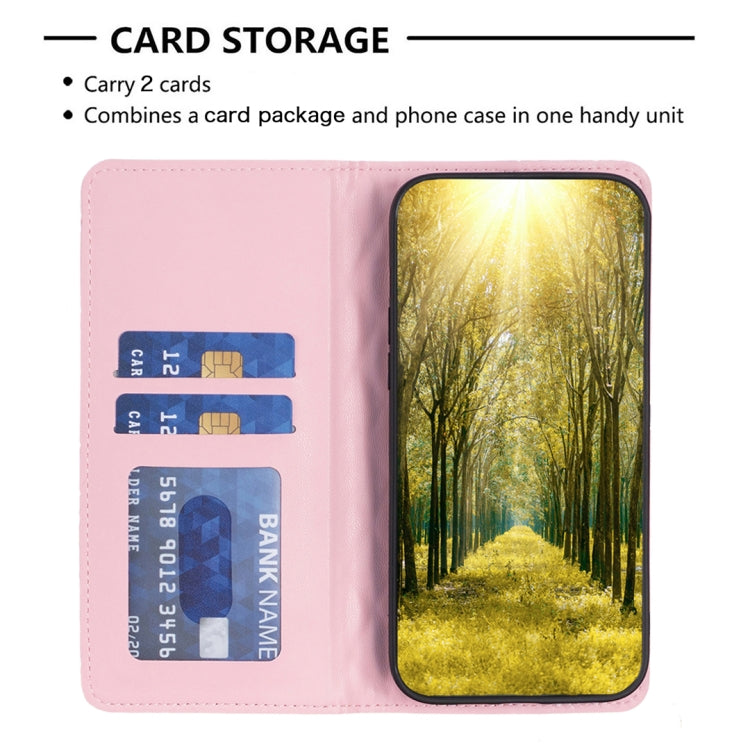Para Samsung Galaxy M14 5G Diamond Lattice Funda de teléfono con tapa de cuero magnético (rosa)