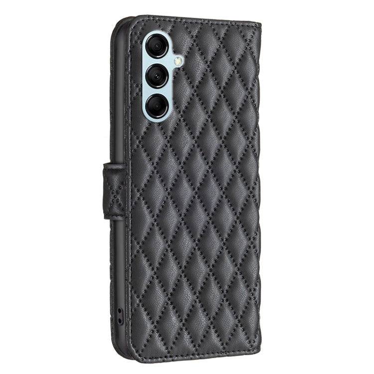 Para Samsung Galaxy M14 5G Diamond Lattice Wallet Funda de cuero con tapa para teléfono (Negro)