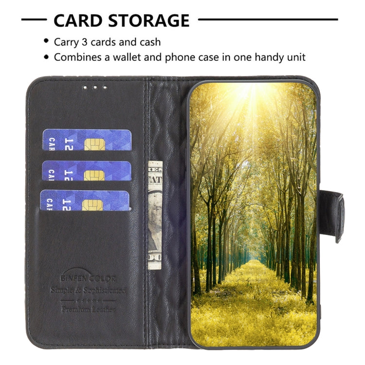 Para Samsung Galaxy M14 5G Diamond Lattice Wallet Funda de cuero con tapa para teléfono (Negro)