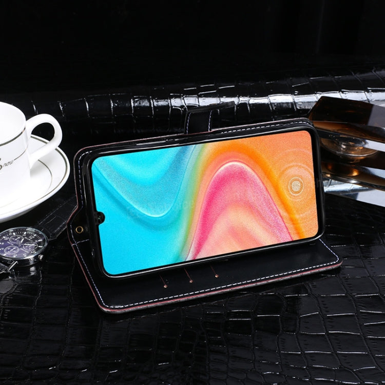 Funda de cuero con tapa horizontal con textura de cocodrilo idewei para Huawei Honor 20 Lite con soporte, ranuras para tarjetas y billetera (negro)