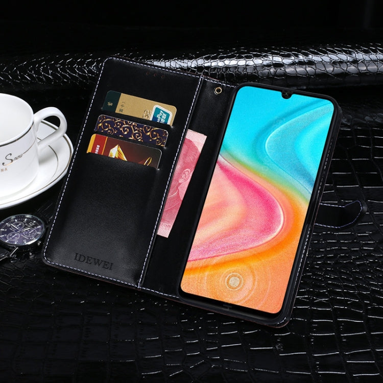 Funda de cuero con tapa horizontal con textura de cocodrilo idewei para Huawei Honor 20 Lite con soporte, ranuras para tarjetas y billetera (negro)