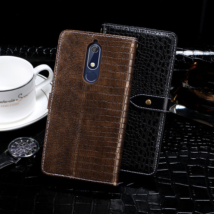 Para Nokia 5.1 idewei Funda de cuero con tapa horizontal con textura de cocodrilo con soporte, ranuras para tarjetas y billetera (azul oscuro)