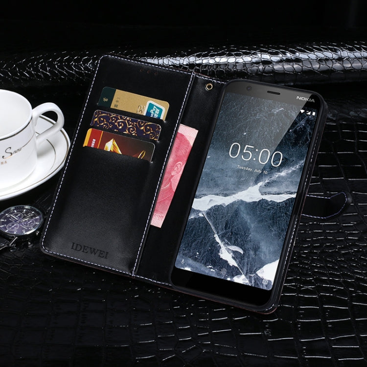 Para Nokia 5.1 idewei Funda de cuero con tapa horizontal con textura de cocodrilo con soporte, ranuras para tarjetas y billetera (azul oscuro)