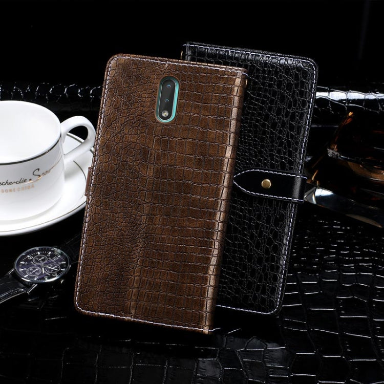 Para Nokia 2.3 idewei Funda de cuero con tapa horizontal con textura de cocodrilo con soporte, ranuras para tarjetas y billetera (azul oscuro)