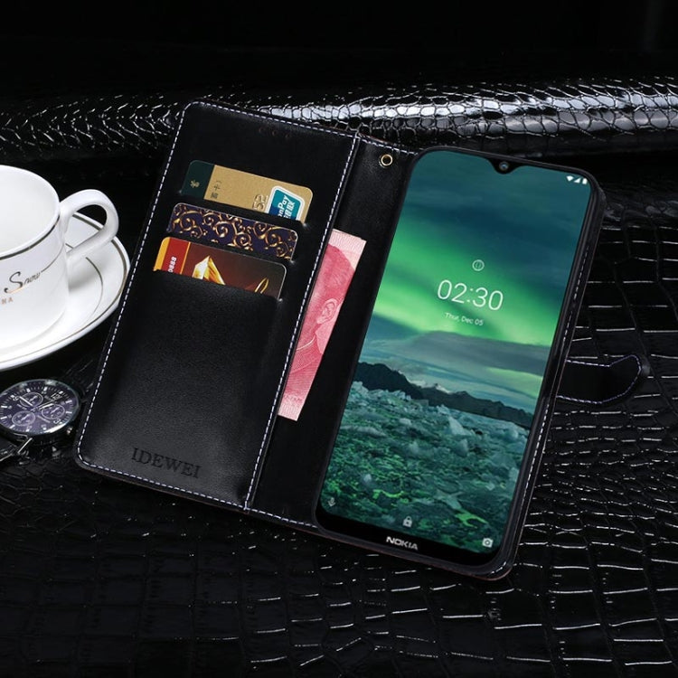 Para Nokia 2.3 idewei Funda de cuero con tapa horizontal con textura de cocodrilo con soporte, ranuras para tarjetas y billetera (azul oscuro)