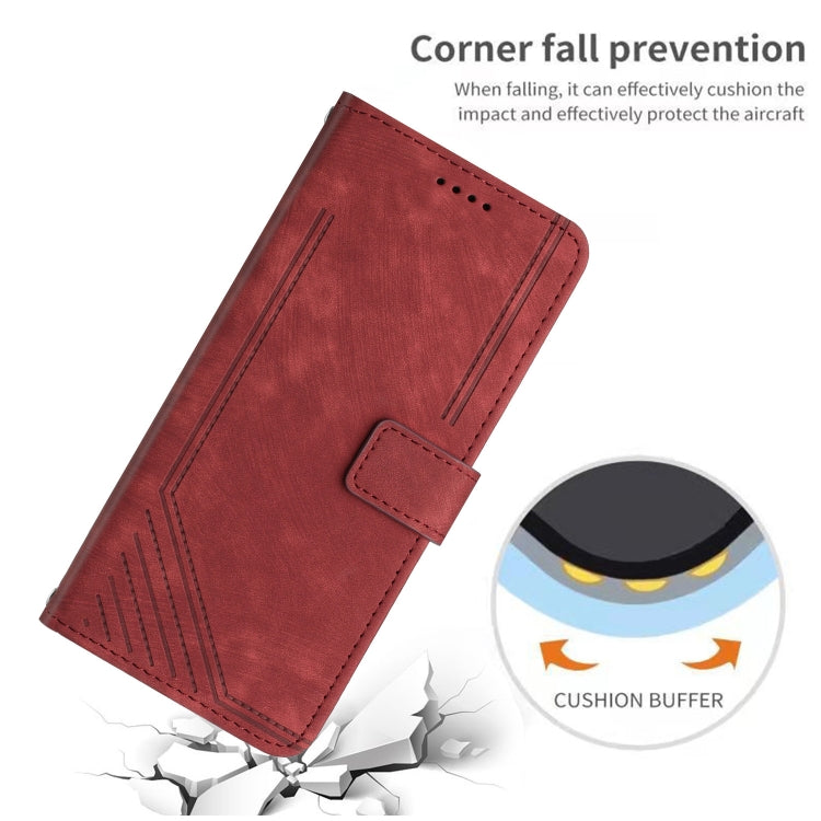 Funda de Cuero para Sony Xperia 1 IV con Cordón y Skin Feel Stripe (Rojo)