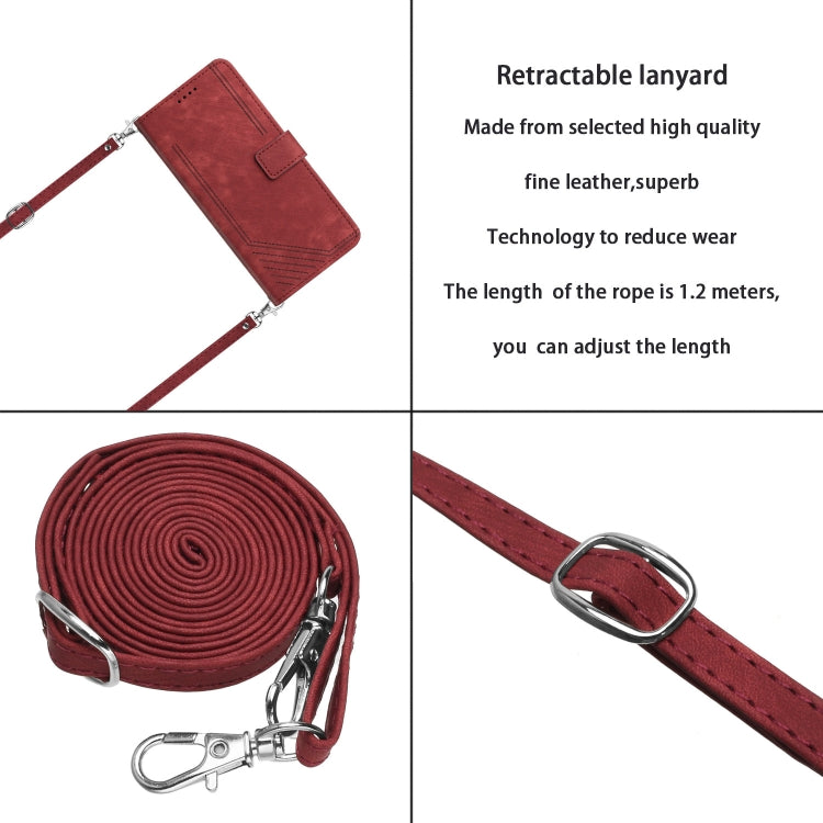Funda de Cuero para Sony Xperia 1 IV con Cordón y Skin Feel Stripe (Rojo)