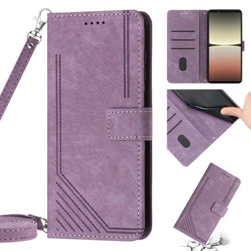 Funda de Cuero para Sony Xperia Ace III con Cordón Skin Feel Stripe (Púrpura)