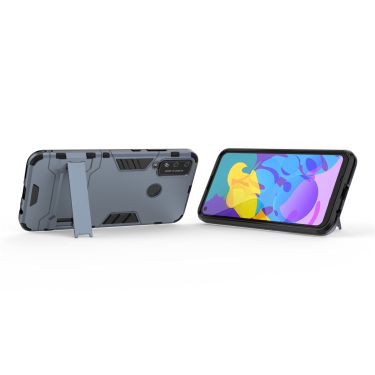 Para Huawei Honor Play 4T PC + TPU Funda protectora a prueba de golpes con soporte invisible (azul marino)