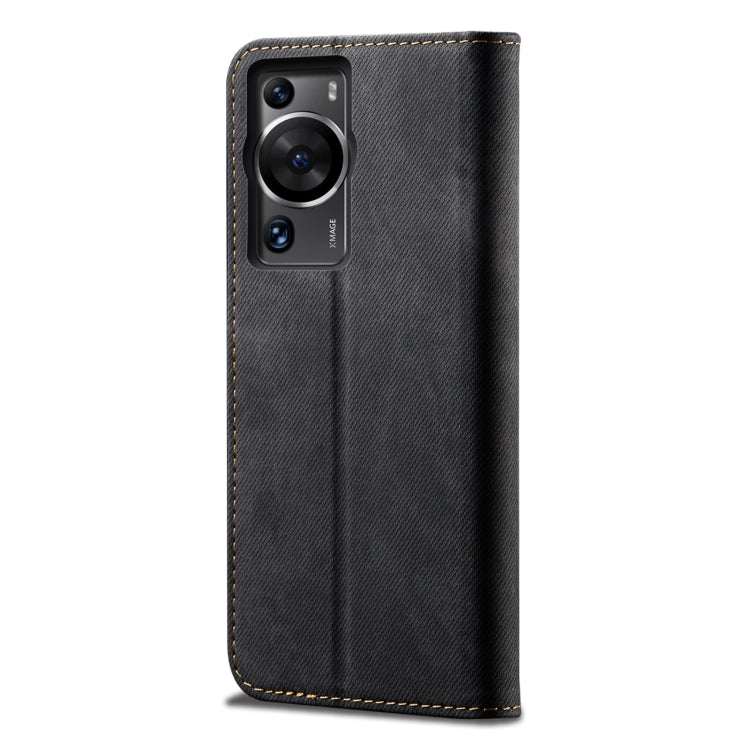 Funda de Cuero con Textura Vaquera para Huawei P60 y P60 Pro (Negro)