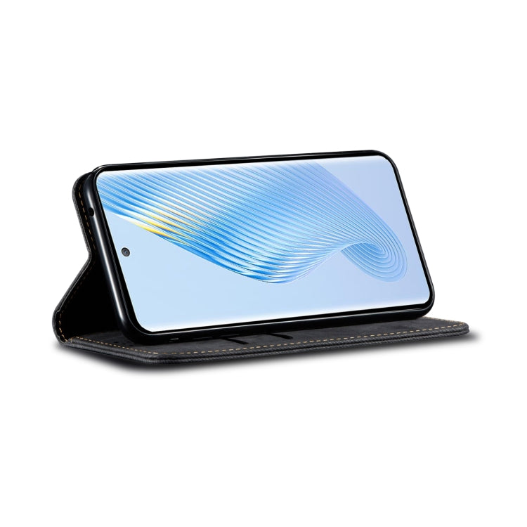 Funda de Cuero con Textura Vaquera para Huawei P60 y P60 Pro (Negro)