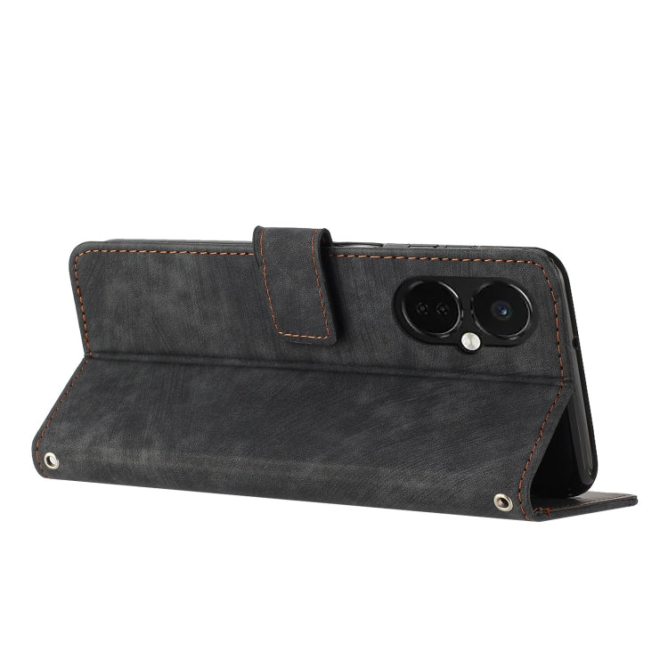 Funda de Cuero para OnePlus Nord Ce 3 con Cordón y Skin Feel Stripe Pattern (Negro)