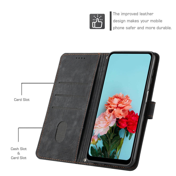 Funda de Cuero para OnePlus Nord Ce 3 con Cordón y Skin Feel Stripe Pattern (Negro)