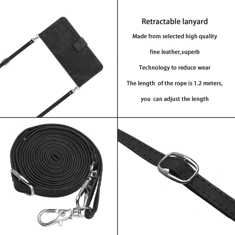 Funda de Cuero para OnePlus Nord Ce 3 con Cordón y Skin Feel Stripe Pattern (Negro)