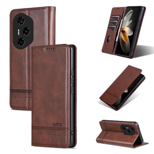 Funda de Cuero Azns con Tapa Magnética para Honor 300 Pro (Marrón Oscuro)