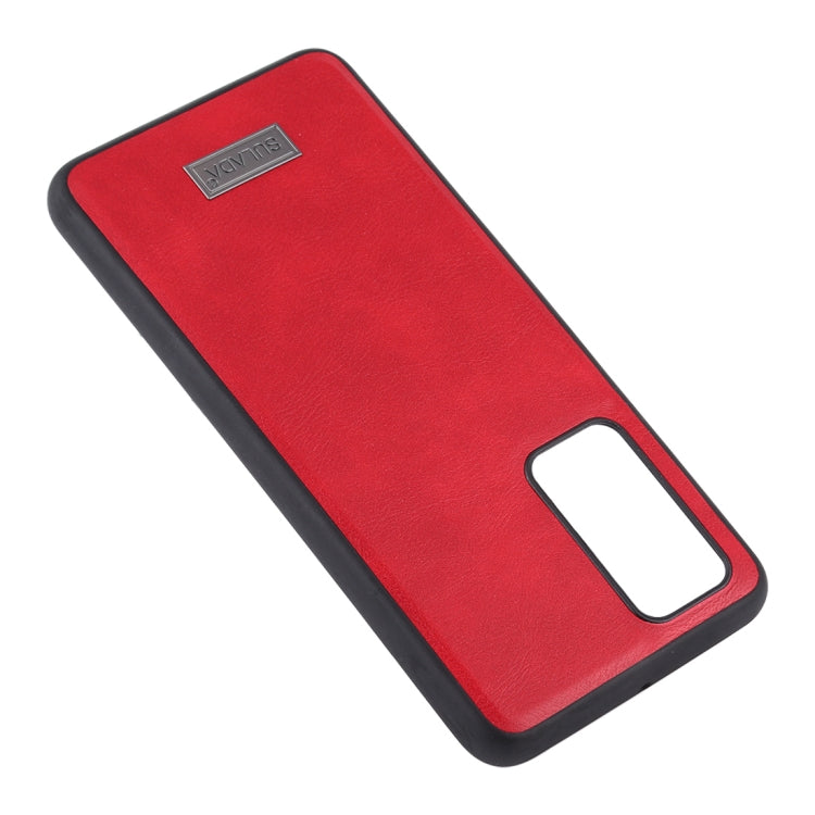 Para Huawei P40 SULADA TPU a prueba de golpes + funda protectora de cuero hecha a mano (rojo)