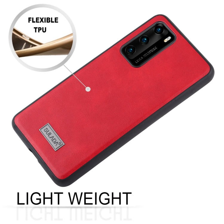Para Huawei P40 SULADA TPU a prueba de golpes + funda protectora de cuero hecha a mano (rojo)