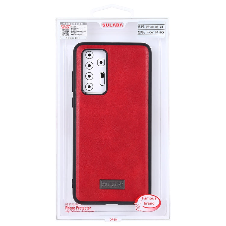 Para Huawei P40 SULADA TPU a prueba de golpes + funda protectora de cuero hecha a mano (rojo)