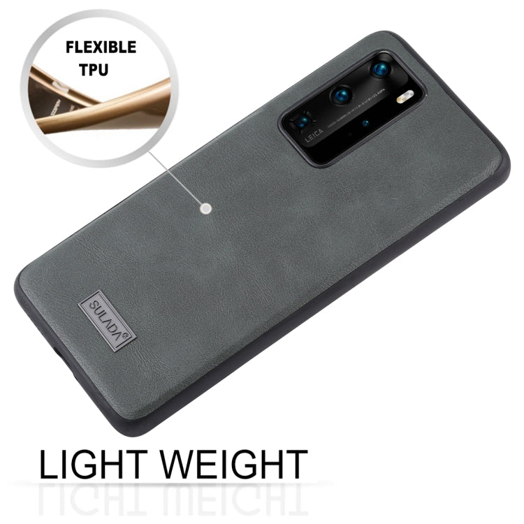 Para Huawei P40 Pro SULADA TPU a prueba de golpes + Funda protectora de cuero hecha a mano (Verde)