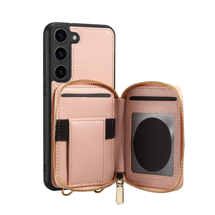 Para Samsung Galaxy S23 5G Funda para teléfono con ranura para tarjeta con cremallera (rosa)