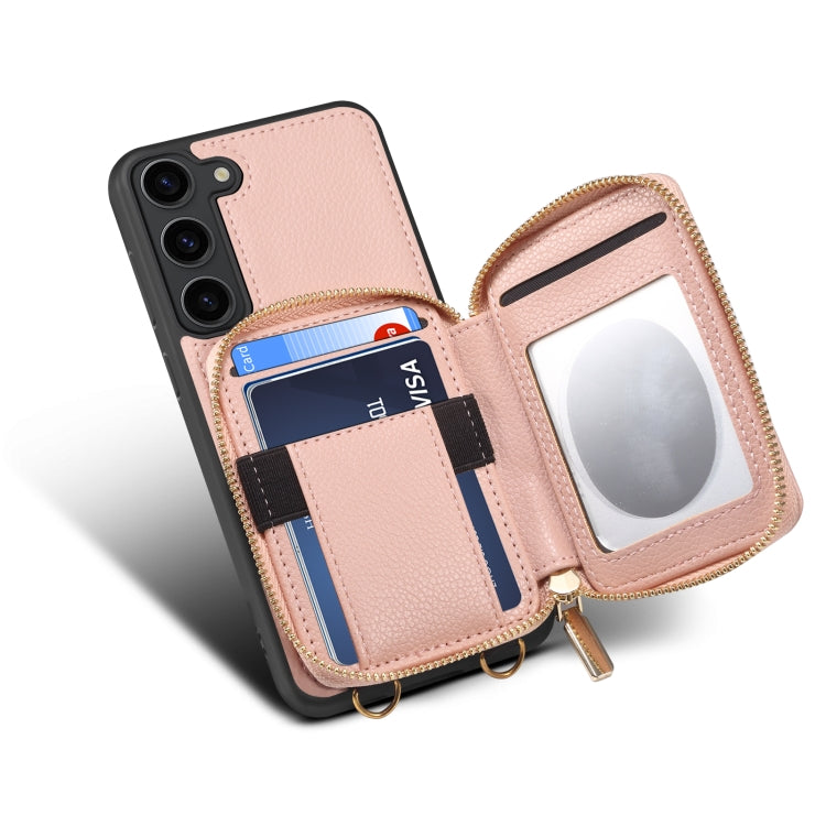 Para Samsung Galaxy S23 5G Funda para teléfono con ranura para tarjeta con cremallera (rosa)