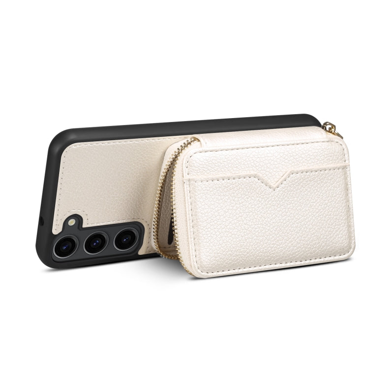 Para Samsung Galaxy S22+ 5G Estuche para teléfono con ranura para tarjeta con cremallera (Blanco)