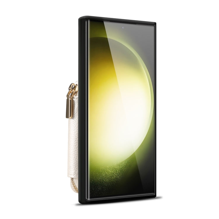 Para Samsung Galaxy S22 Ultra 5G Estuche para teléfono con ranura para tarjeta con cremallera (Blanco)