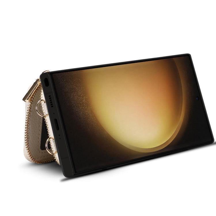 Para Samsung Galaxy S22 Ultra 5G Estuche para teléfono con ranura para tarjeta con cremallera (Blanco)