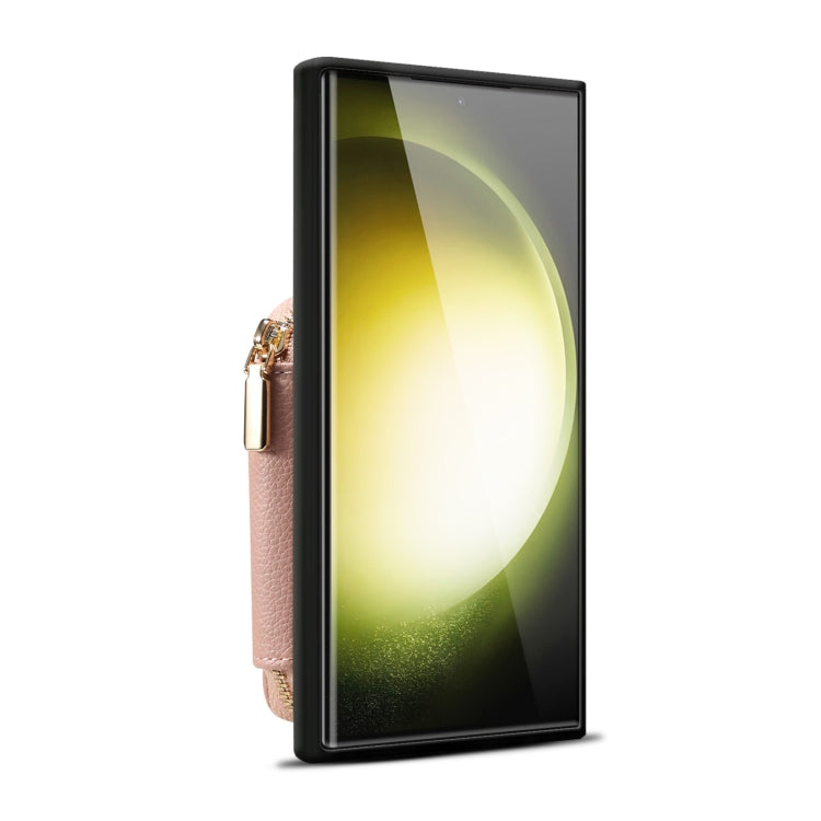 Para Samsung Galaxy S22 Ultra 5G Estuche para teléfono con ranura para tarjeta con cremallera (rosa)
